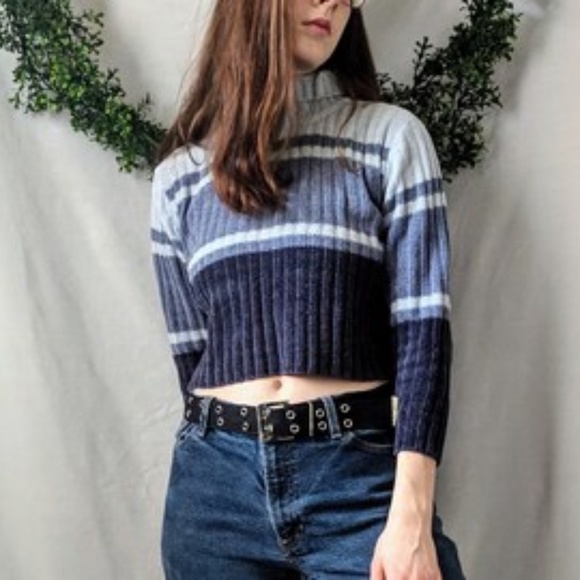 Demi Tour Sweaters - Vintage Soft Blue Turtleneck Sweater